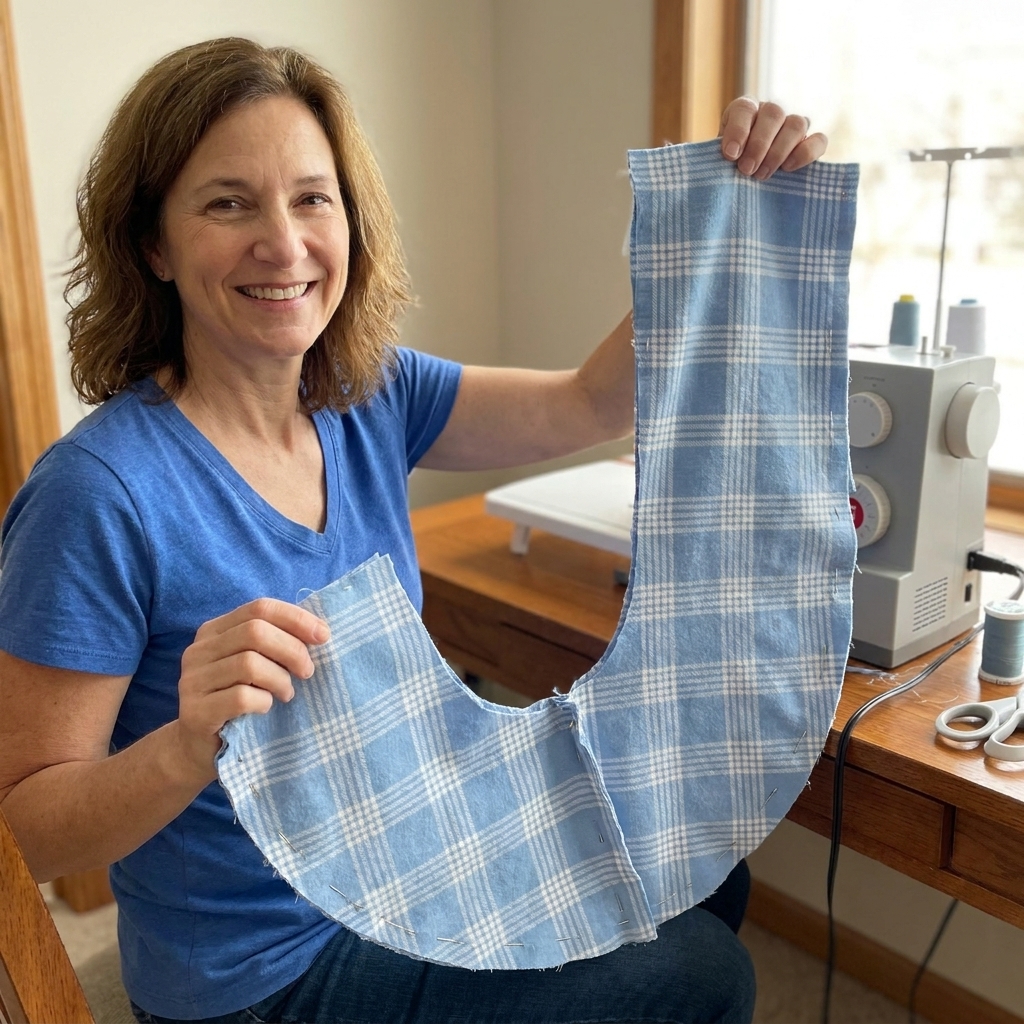 Pajama pants pieces pinned together along the inseam from hem to hem, forming a long U shape through the crotch