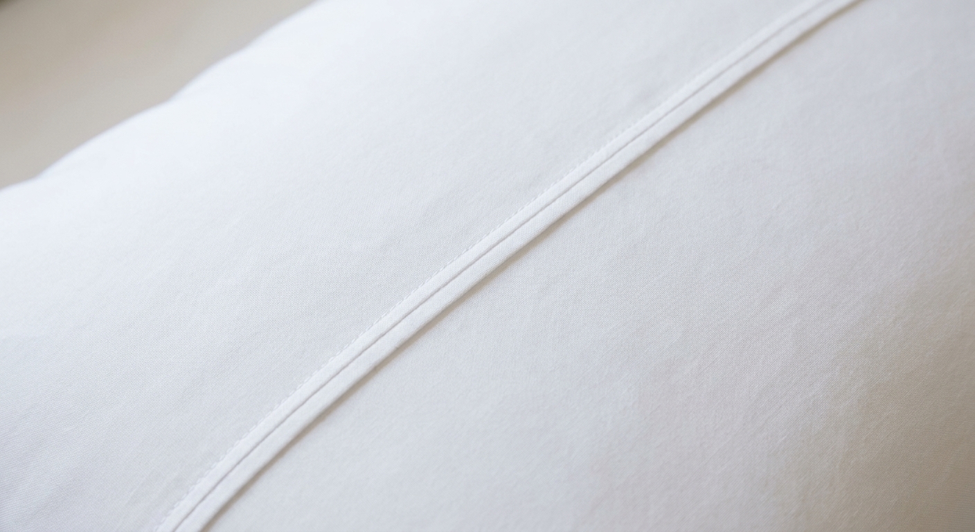 The inside of a pillowcase showing a neat French seam along the side, with a clean enclosed edge and pressed seam